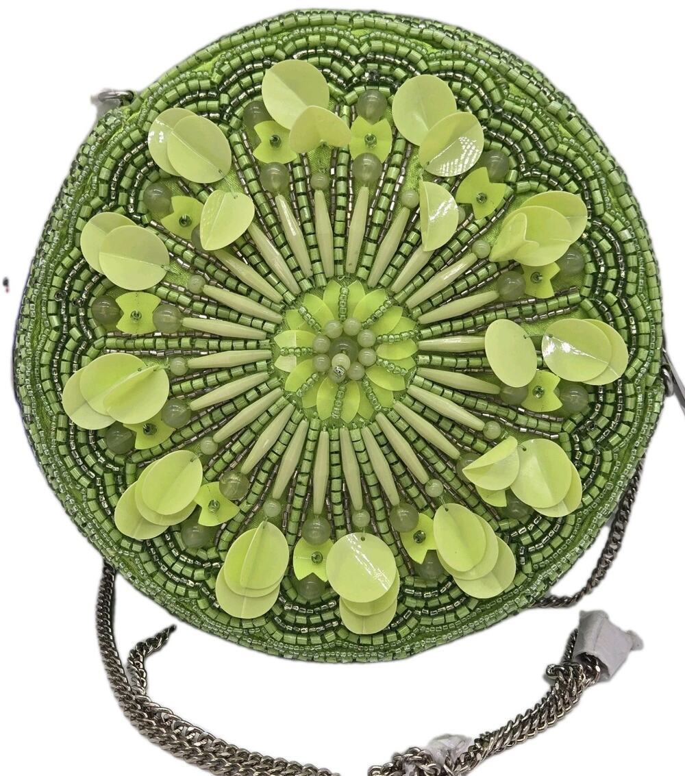 TIKTOK Viral 7" Round Beaded Clutch Crossbody NWT India LIME GREEN DOPAMINE